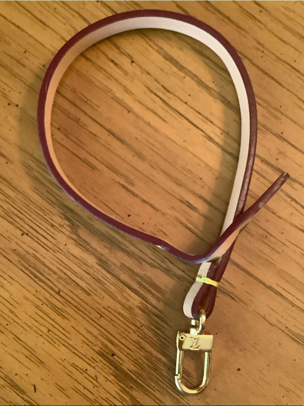 Burgundy and White Leather Wrist Key Strap with Gold Clasp